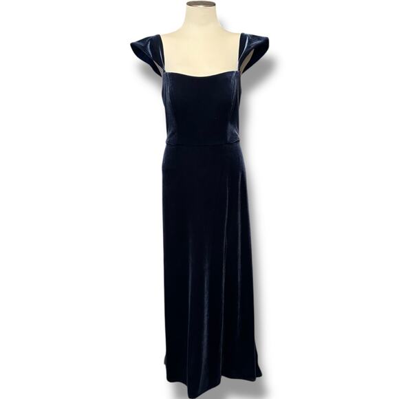 Jenny Yoo Issa Off-The-Shoulder Stretch Velvet Column Gown French Blue 18 - Picture 4 of 7